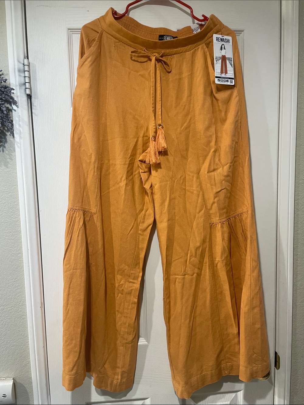 Rewash Apricot Wide-Leg Tassel Drawstring Pants